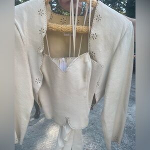 Vintage 3-piece Cream Cow Hide Women's Jacket and Corset and Skirt Set